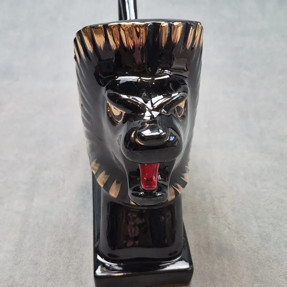 Mid Century Art Deco Roaring Lion Glossy Figurine Egyptian Reival Black & Gold